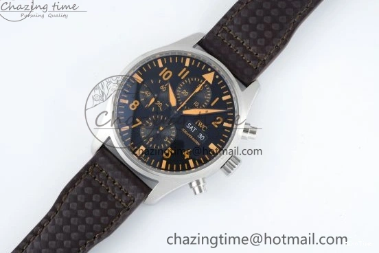 MIROTIME 0503 Pilot Chrono SS AZF 1:1 Best Edition Black Dial Orange Markers on Brown Leather Strap A EasyCare 7065